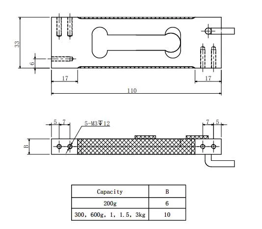 Capaciteit 0,3~5 kg Parallel Beam Sensor Aluminium Alloy Single Point Load Cell 3