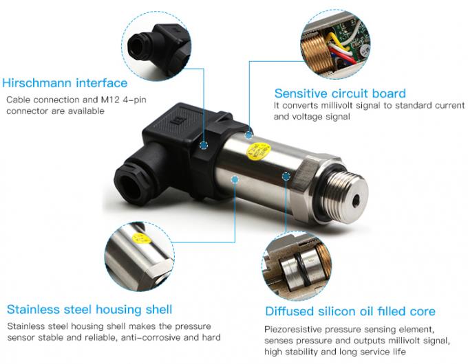 0-600 bar drukbereik Diffuse Silicon Oil Pressure Sensor RPT202 met 0,5-4,5V-uitgang en CE RoHS-certificering 1